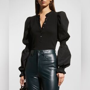 Veronica Beard Effy Button-Front Cinched Sleeve Top medium